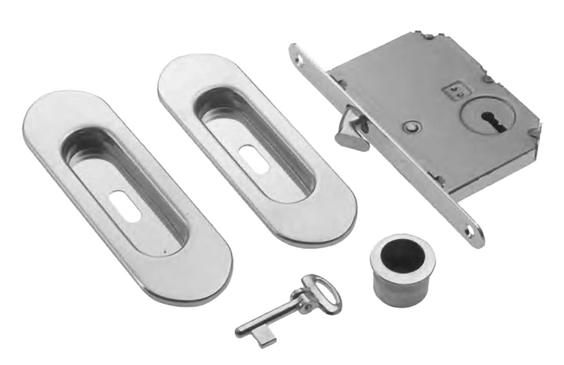 Комплект ручек для раздвижных дверей ART.58/B CRO с пальчиковой ручкой, замком и ключом, цвет - хром фото купить Тула