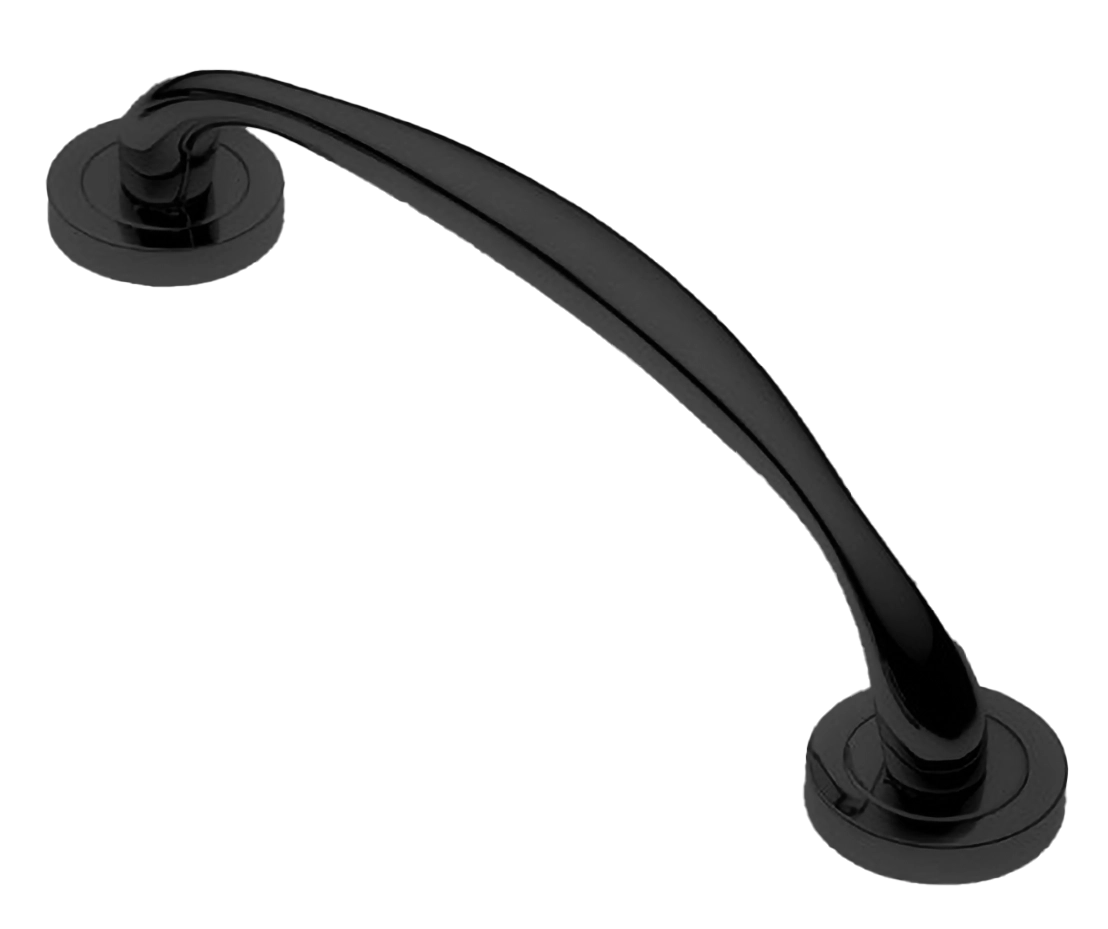 Ручка-скоба дверная LEON PH NERO на круглой розетке, цвет черный, латунь фото купить в Туле