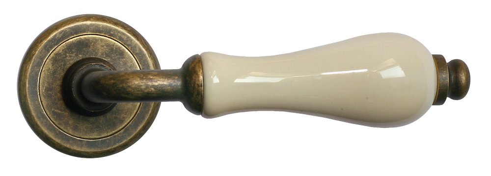 Ручка дверная CERAMICA R4 OBR/CHAMP раздельная на круглой розетке, цвет - бронза/шампань, латунь фото купить в Туле