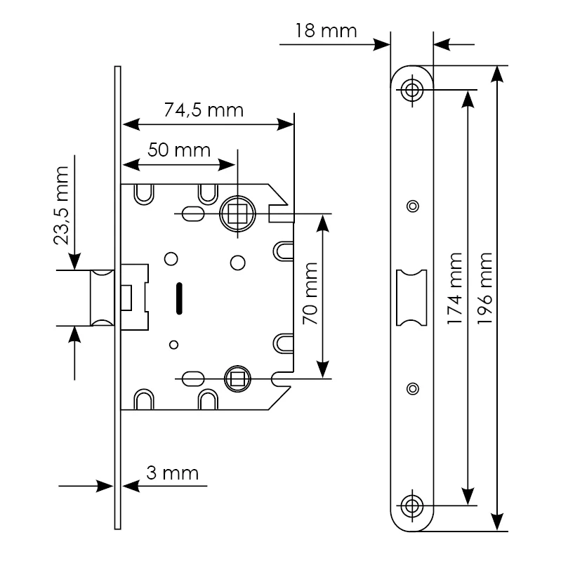 Защелка межкомнатная 1870P SN -IND SP-1 с ответной планкой, бесшумная сантехническая, цвет никель фото купить в Туле