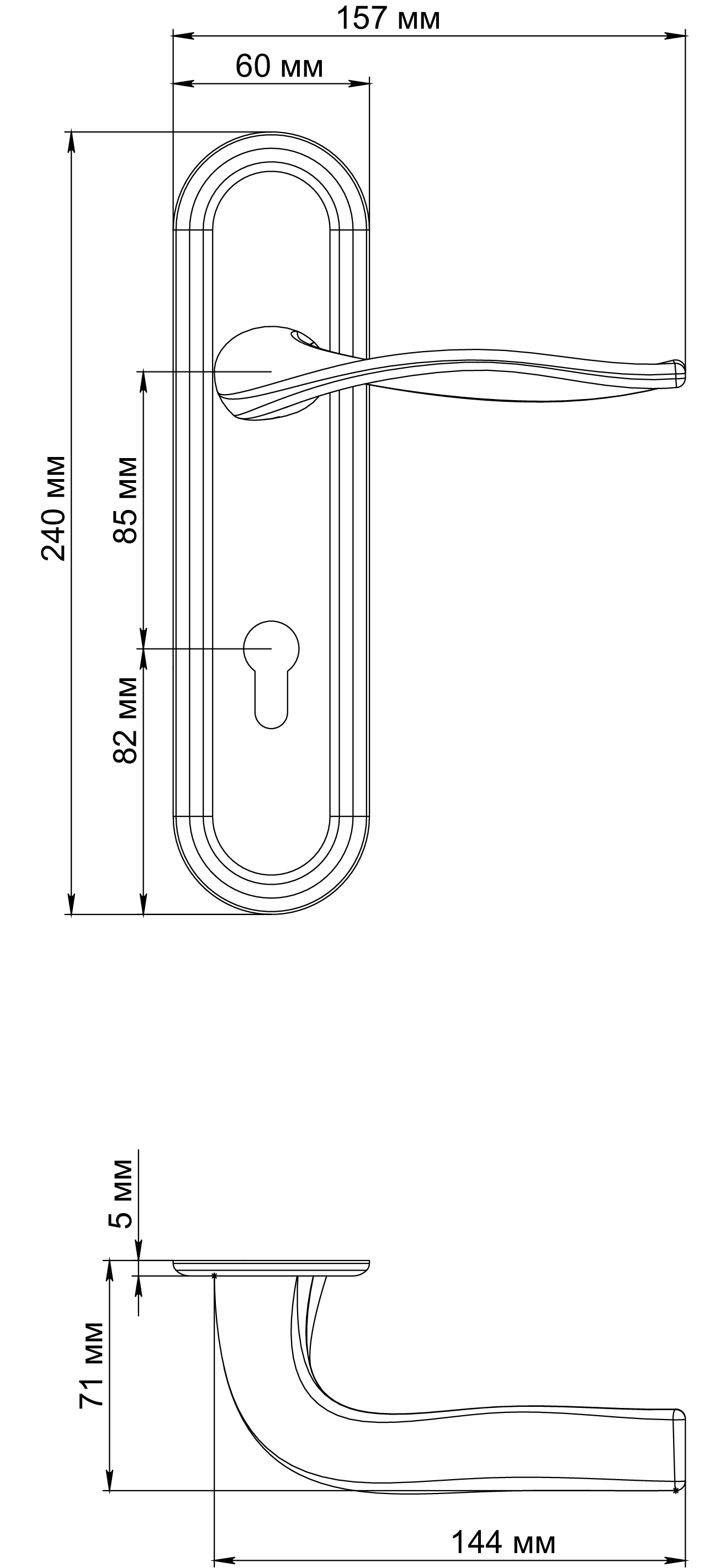 Ручка дверная SKYSCRAPER PLR KH SST на планке под ключевой цилиндр, цвет Летняя гроза/Summer Storm фото купить в Туле