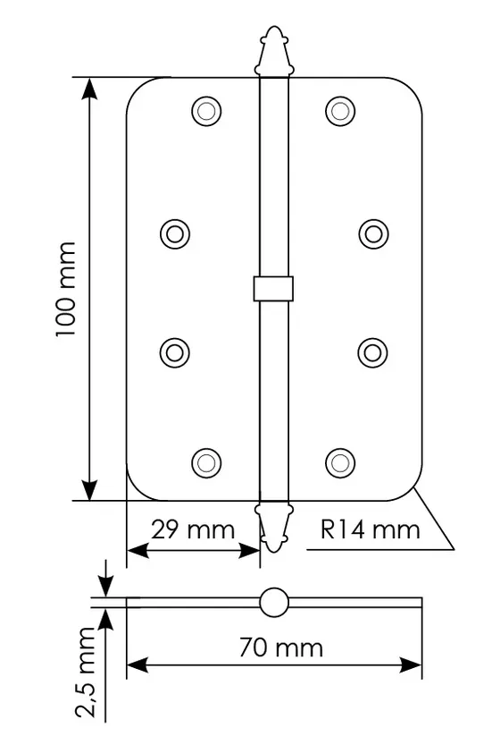 Петля разъемная MS-C 100X70X2.5 SG L левая с коронкой скругленная, врезная, цвет мат.золото, сталь фото купить в Туле