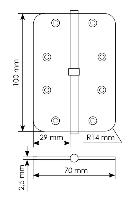 Петля разъемная MSD-C 100X70X2.5 SN R правая без коронки скругленная, врезная, цвет бел.никель, сталь фото купить в Туле