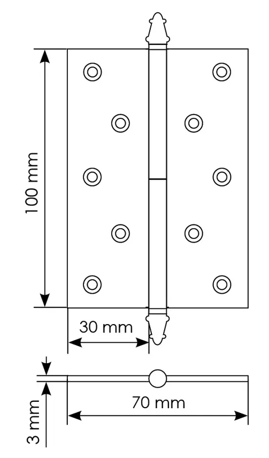 Петля разъемная латунная карточная MB 100X70X3 SN L C  с коронкой левая, врезная, цвет белый никель фото купить в Туле