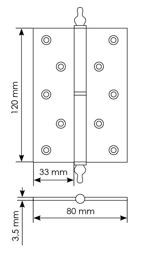 Петля карточная разъемная латунная MB 120X80X3.5 SG L C с коронкой левая, верзная, цвет матовое золото фото купить в Туле