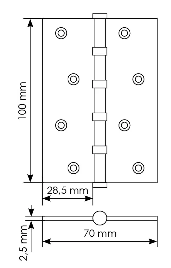 Петля универсальная карточная MS 100X70X2.5-4BB W стальная, врезная, цвет белый, сталь фото купить в Туле