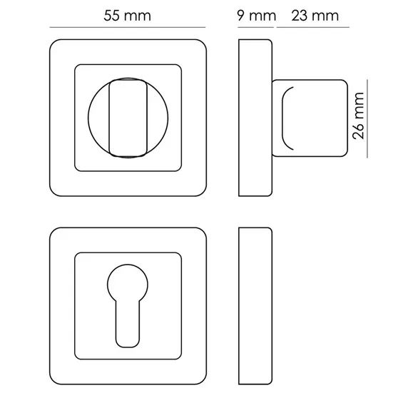 Завертка сантехническая MH-WC-S55 GR/PC квадратная цвет графит/хром фото купить в Туле